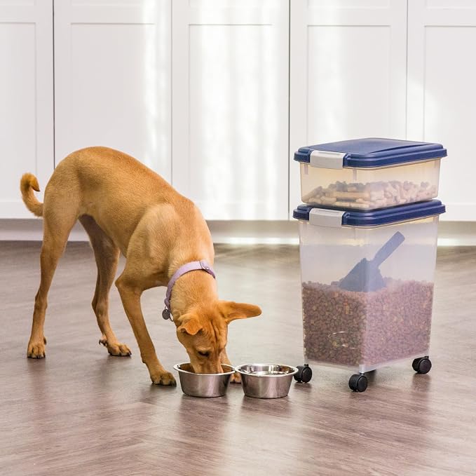 IRIS USA Dog Food Storage Container, Up to 30+11 lbs, Navy