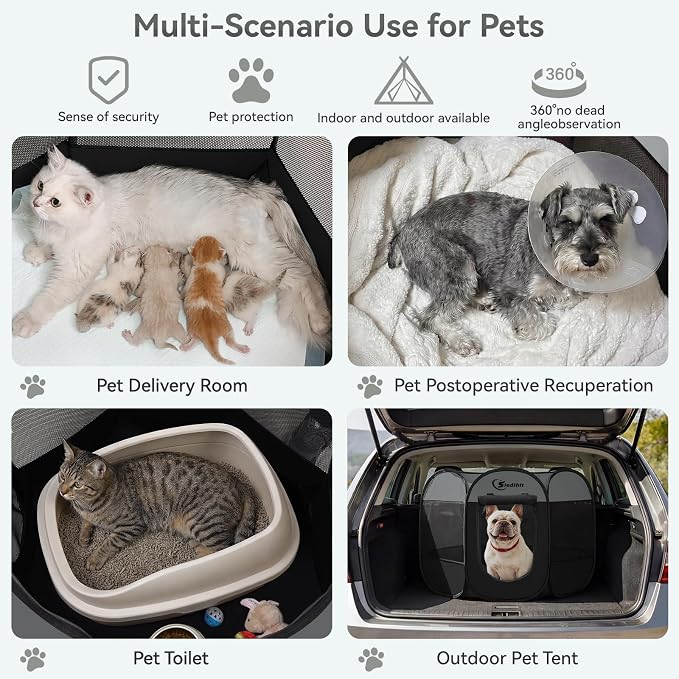 Siedihit Dog Cat Playpen, Puppy Pet Playpen Indoor for Dog Crate Tent Cage Outdoor, Portable Pop Up Dogs Enclosure Kennel with Carrying Case for Dogs/Cats/Rabbits (Dark Grey, Medium)