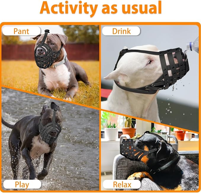 Pitbull Dog Muzzle for Large Medium Dogs Prevent Biting Scavenging | Fits Rottweiler Amstaff Broad-nosed Breed, Sturdy Breathable Basket, Training Walking Use, Allows to Drink | Black, L
