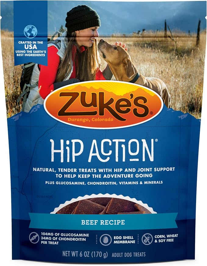 Zuke’s Hip Action, Hip And Joint Support Treats, Soft And Chewy Natural Beef Dog Treats, Beef Recipe - 6.0 OZ Bag