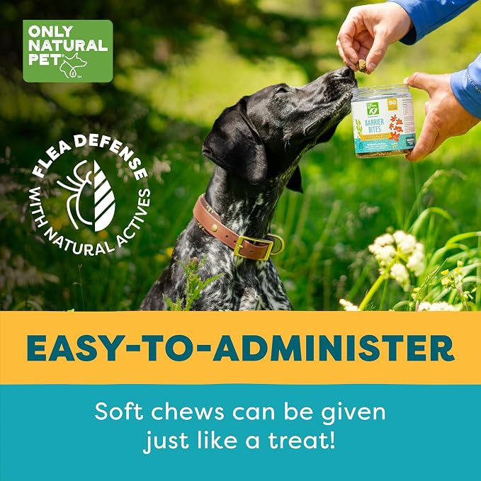 Only Natural Pet EasyDefense Barrier Bites Soft Flea Chews for Dogs - First Line of Defense Againts Fleas & Ticks, Boosts Immune System and Healthy Skin & Coat - (90 Bacon Flavored Soft Chews) 3 Pack
