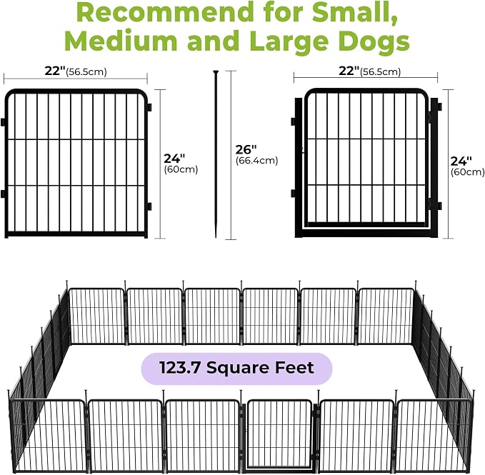 SunsGrove Dog Playpen Outdoor, 24 inch 24 Panels with Wider Door for Small and Puppy Dogs, Free and Safe Play Dog Fence Indoor, Black