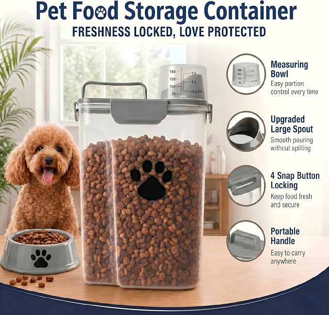 5-7Lbs Dog Cat Food Storage Container with cleaning brush