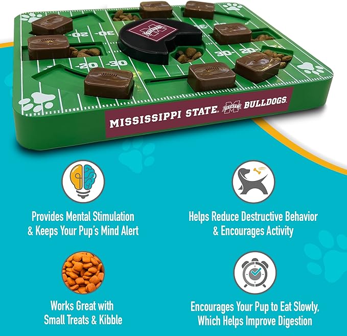NCAA Puzzle Toy Slow Feeder, Puzzle Treat Dog Toy, Interactive Dog Treat Toy, Dog Puzzle Feeding Slow Toy (Mississippi State Bulldogs)