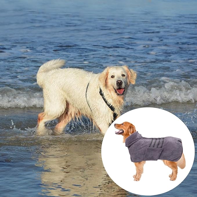 Geyecete Pineapple Grid Fast Drying Super Absorbent Dog Cat Bath Robe Towel - Gray - 3XL