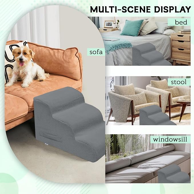Mesa Lemon Dog Stairs & Steps for High Beds, 2 Steps High Density Foam Waterproof Dog Ramp for Small Dogs and Cats, Pet Stairs with Removable Washable Cover for Bed, Couch, Sofa and Car (H: 11.8")