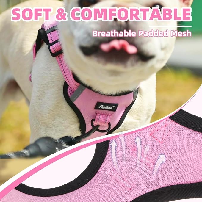PUPTECK Dog Harness Small Sized Dog, Step in Adjustable Reflective Dog Vest Harness Escape Proof, No Pull Soft Padded Harness Easy Control, Pink, S