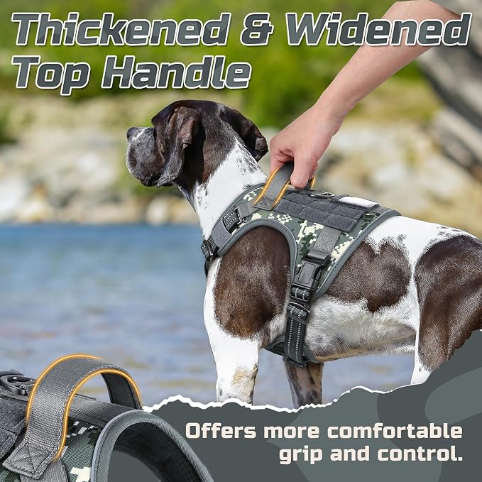 rabbitgoo Tactical Dog Harness for Medium, No Pull Military Service Vest | Molle & Handle, Heavy Duty, Adjustable, Reflective Straps, Easy Control for Training Walking, Grey Camo, Medium