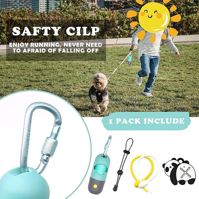 Dog Poop Waste Bags Holder with LED Flashlight|Cute Doggie Poo Bags Dispenser for Pet Leash|Trash Waste Bags Carrier with Potty Bags Clip Fastener LR44 Button Cells Included(2 Pack) (Crystal Blue)