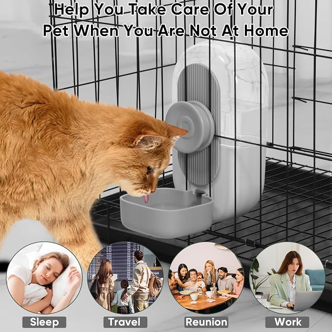 Lemtrflo 28oz Hanging Automatic Water Dispenser，Rabbit Water Bottle,Bunny Guinea Pig Ferret Water Bowl for Cage,Suitable for Small Animal Puppies(Cage Grid Spacing Over 1.2'') (Gray)