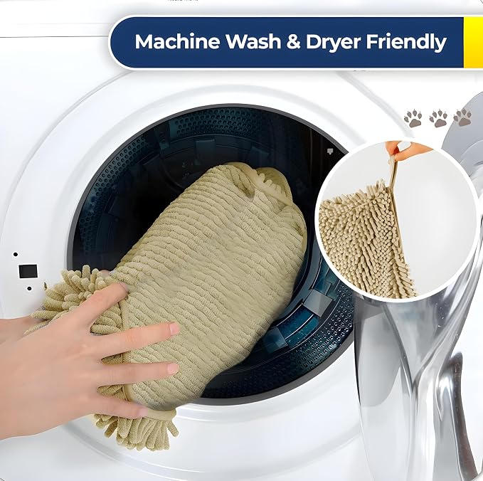Muddy Mat Doggy Dryer, Highly Absorbent Microfiber Washable Dog Shammy Quick Drying Towel Absorber - Extra Soft Plush Wrap Chenille Bath Towels to Dry Soggy Large Pets & Small Puppy-Beige 19"x46"