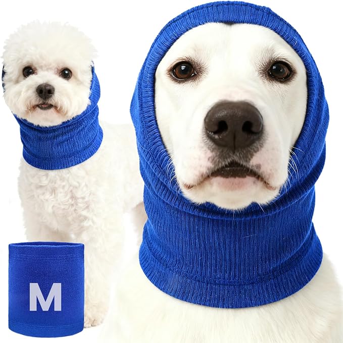 Quiet Dog Ear Muffs 1Pack, Anxiety Relief & Dog Ear Muffs Noise Protection for Grooming, Bathing, Fireworks, and Thunder – Soft Elastic Head and Ear (Medium, Blue)
