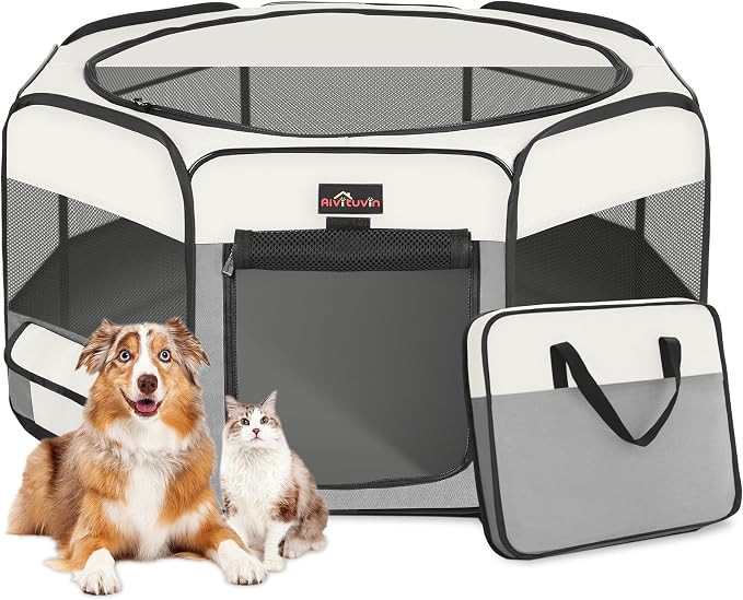 Aivituvin Dog Playpen, Foldable, Grey, S
