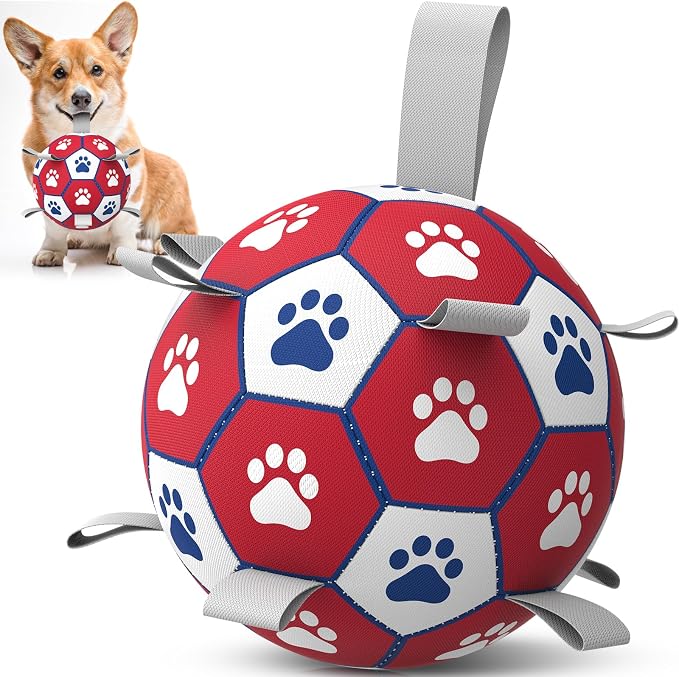Diman Dog Balls,6 Inch Balls for Dogs with Straps, Dog Soccer Ball, Red | Dog Toy Balls for Small Medium Dogs, Outdoor Dog Toys, Dog Pool Water Toys,Puppy Toys to Keep Them Busy, Puppy Birthday Gifts