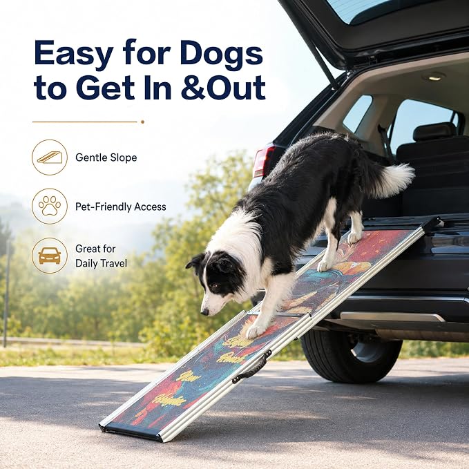 Aluminum Dog Ramp for Car, 64" x 17" Telescoping Pet Ramp for Large Dogs, Portable Dog Car Ramp with Non-Slip Sandpaper Surface, Outdoor Dog Ramp Up to 330 lbs, for Cars SUVs Trucks