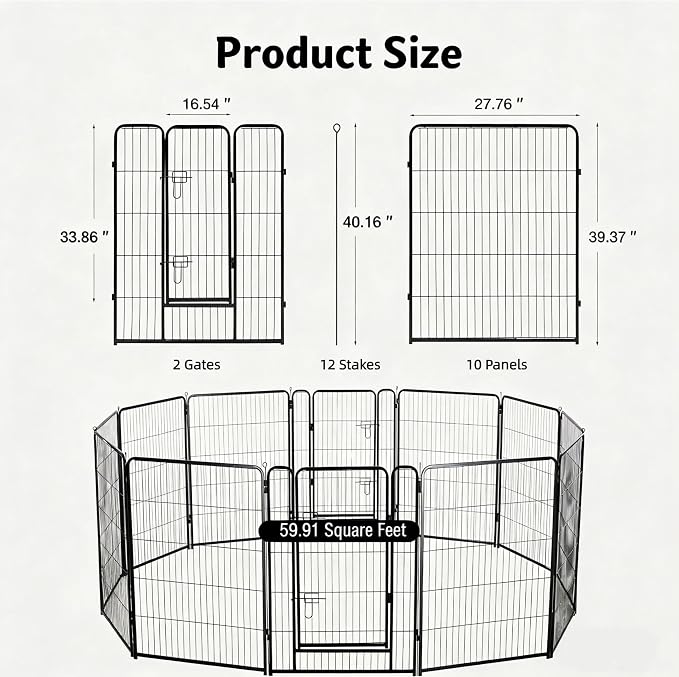 Simple Deluxe Dog Playpen, 40in 12 Panels, Black