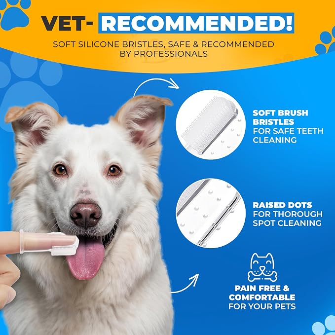 Dog Toothbrush Kit with Travel Cases – 4 Silicone Finger Toothbrushes for Dogs & Cats – Pet Dental Care, Dog Teeth Cleaning, Plaque & Tartar Control, Fresh Breath – Free QR Dental Guide Included