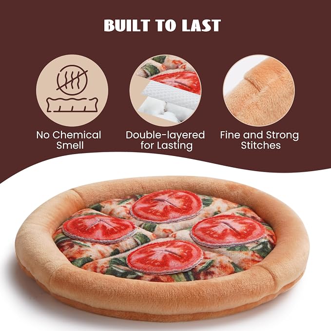 Nocciola Hide Treat Seek Pizza Dog Toy- Interactive Enrichment Burrow Snuffle Plush Stuffed Puppy Toys, Fun Crinkle Squeaky Durable Entertained Pet Supplies for Small Medium Large Breed