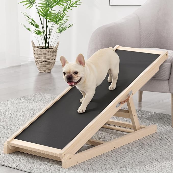 Dog Ramp for Couch, Bed, Car, Adjustable Pet Ramps 6 Height from 18" to 23.6" Wooden Dog Step with Anti-Slip Yoga Mat & Sturdy Build for Small Medium Older Pets, Supports up to 200lbs