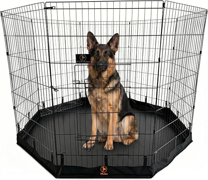 PJYuCien Octagonal Dog Playpen with Bottom Pad - Metal Foldable Exercise Pen, 8 Panels 42" H x 24" W Indoor Outdoor Pet Fence Puppy Crate Kennel, Black