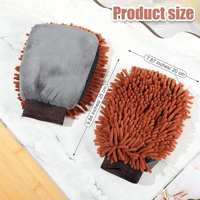 Teenyyou 2 Pcs Dog Towel Mitt Dry Bath Gloves Chenille Microfiber Paws Clean Pet Hair Washing Gloves Dog Grooming Mitts Bath Supplies for Cats Rabbits Horses Suitable for Long/Short/Poodle Fur(Brown)