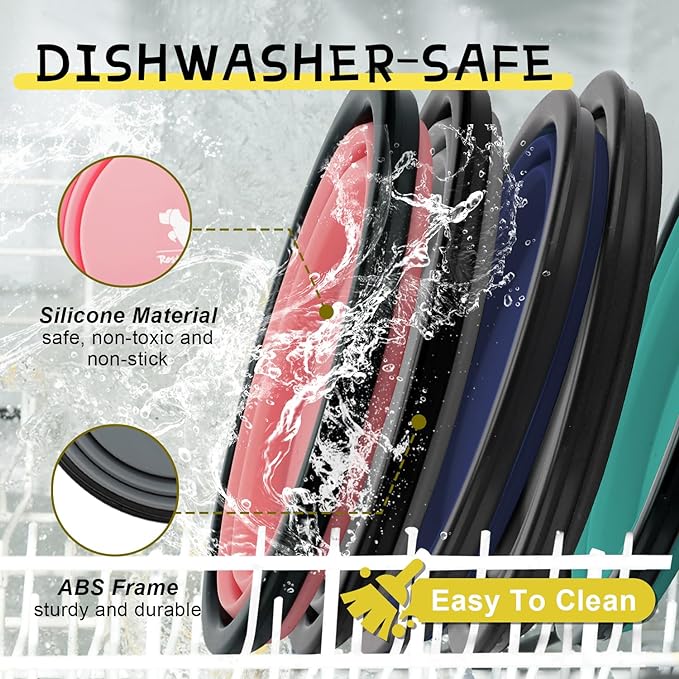 Collapsible Dog Bowls, 2 Pack, with Carabiners, Grey & Black, Small