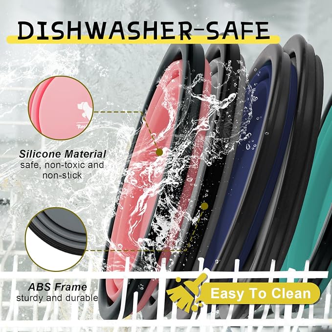 Collapsible Dog Bowls, 2 Pack, with Carabiners, Green & Pink, Small