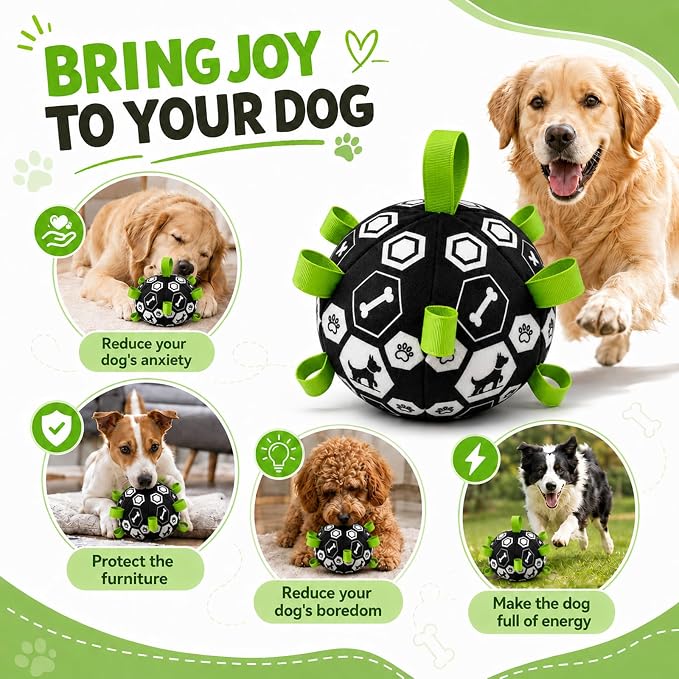 Dog Toys Dog Balls, Dog Soccer Ball Toy with Strap & Built-in Bell | Suitable for Small & Medium Puppies, Dog Birthday, Herding Ball, Birthday Gifts