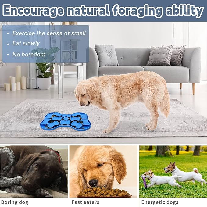 Fhiny Silicone Snuffle Mat for Dogs, Dog Puzzle Feeder Lick Mat with Suction Cups Puppy Slow Feeder Bowl for Dry and Wet Food Interactive Smell Training Encourages Natural Foraging Skill(Blue)
