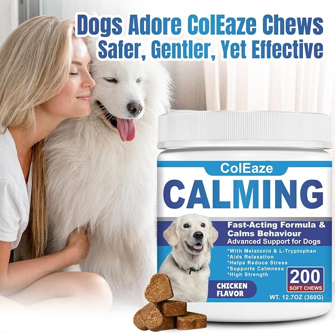 Dog Calming Chews- Sleep Aid Melatonin for Dogs Anxiety Stress Relief Noise, 200-Pack, Small