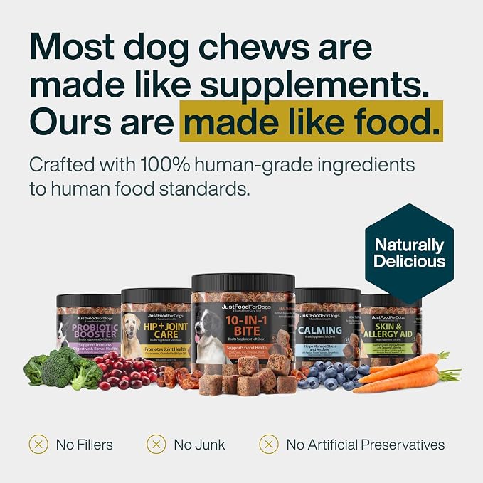 JustFoodForDogs Calming Supplement for Dogs, Melatonin, 45-Pack, 45ct