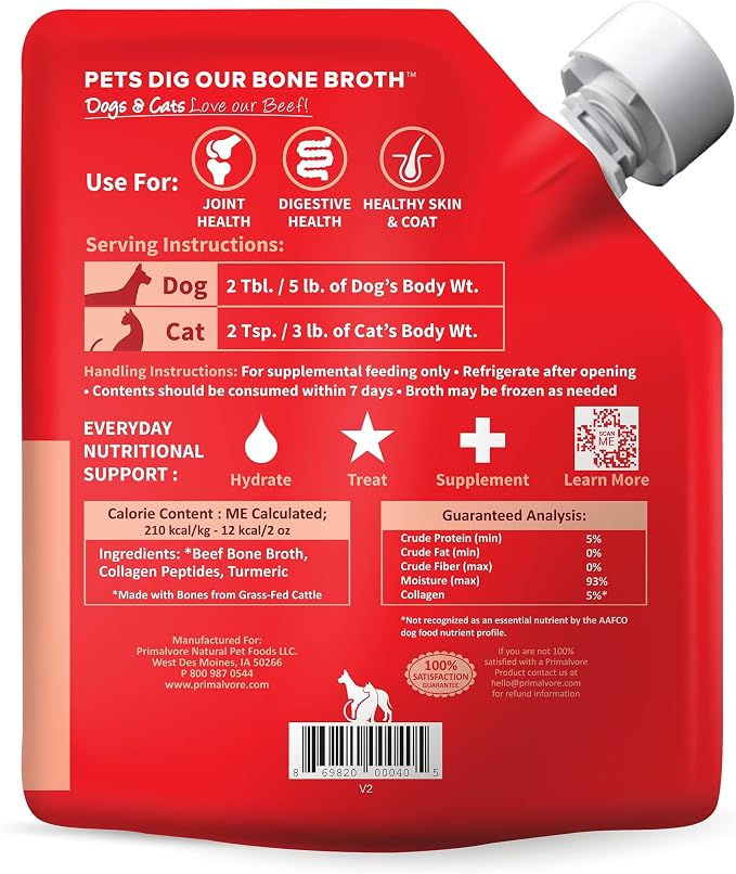 Grass-Fed Beef Bone Broth for Dogs & Cats - Beef, 2-Pack