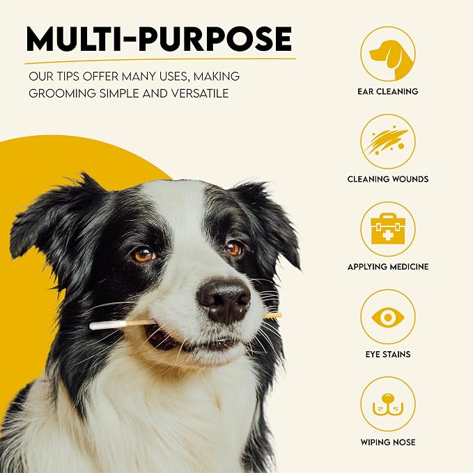 6-Inch Long Cotton Tips for Cleaning Dogs' Ears | Extra-Long Cotton Swabs for Dog Ear Cleaning | Eco-Friendly Dog Ear Swabs & Pads | Organic Bamboo & Cotton | 100-Pack