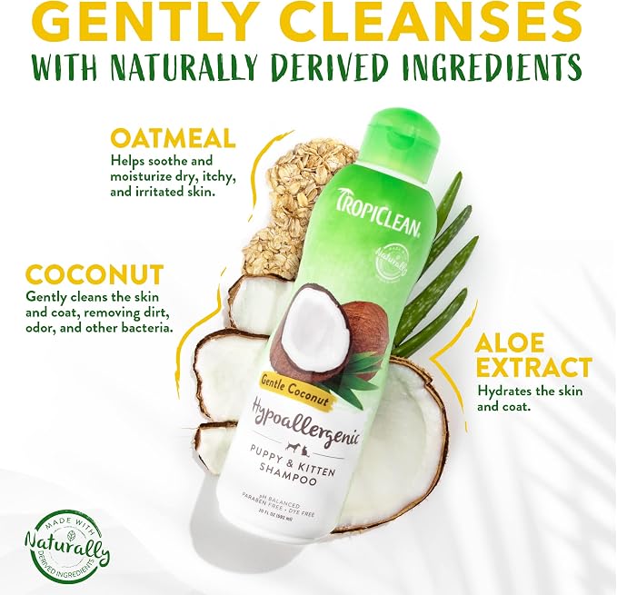 TropiClean Gentle Puppy Shampoo, Sensitive Skin, Coconut Scent, 20oz | For Allergies & Sensitive Skin | Gentle Coconut Scent | Safe for Cats & Kittens | Made in USA