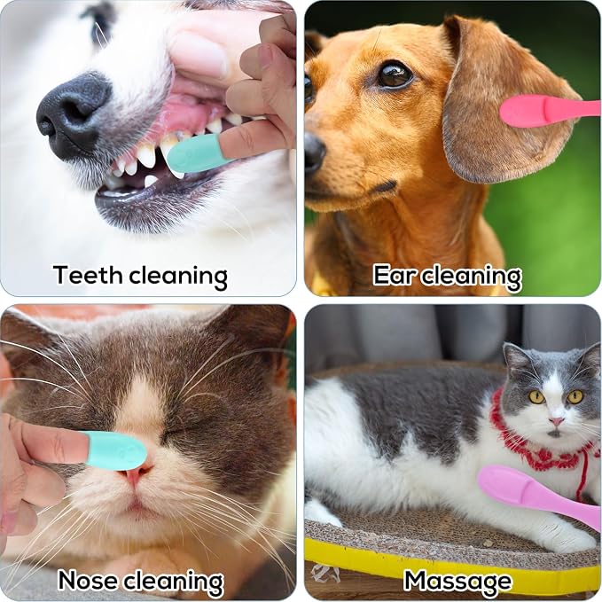 4 Pcs Cat Chin Brushes, Soft Silicone Manual Facial Cleansing Scrubber Cats Chin Cleaner Dog Finger Toothbrush Pet Tooth Brush with Improved Design for Dogs Cats Puppies Chin Cleaning Dental Care