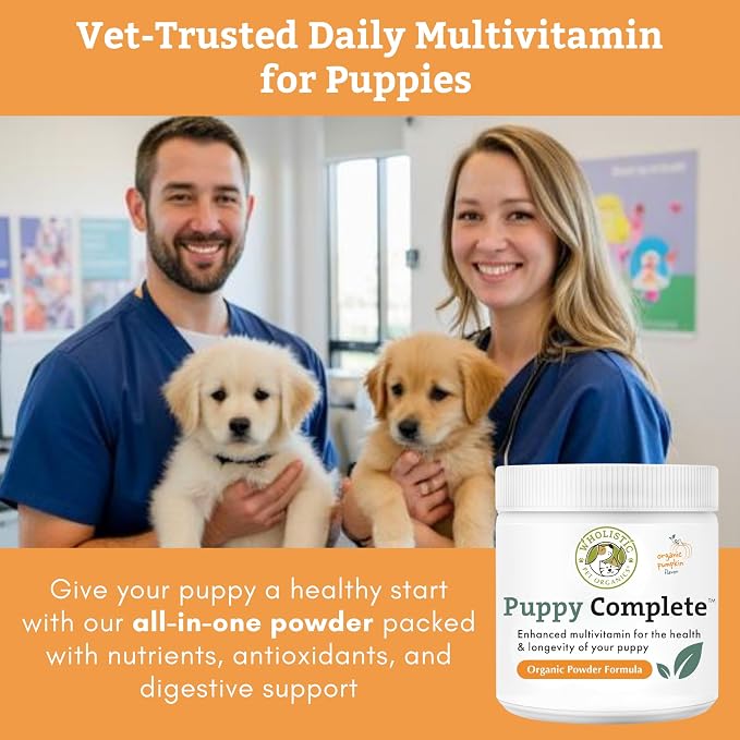 Organic Puppy Vitamins with Organic Pumpkin Protein, 1 Lb, 45 Scoops | Daily Dog Multivitamin with Prebiotics, Probiotics for Immune Support, Skin Coat, Digestion, Joint Health - Puppy Complete