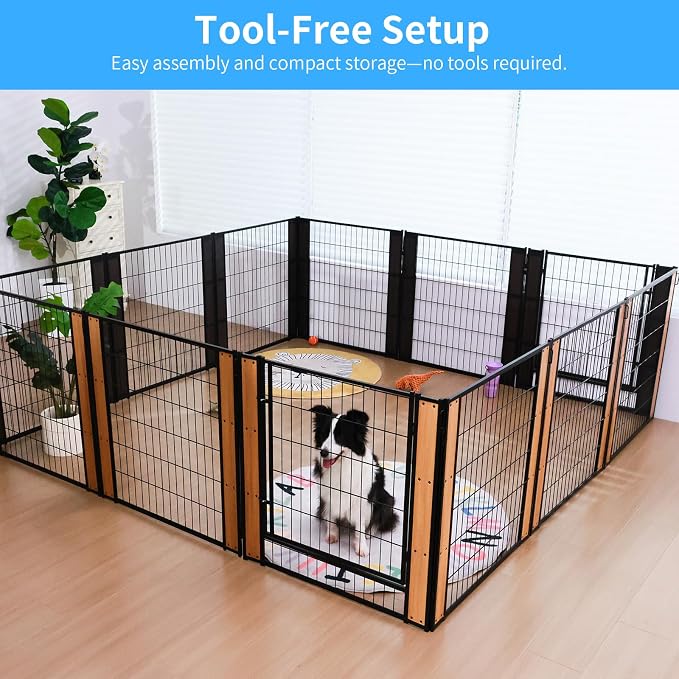 Heavy Duty Dog Playpen, 32in H 12 Panels, Oak