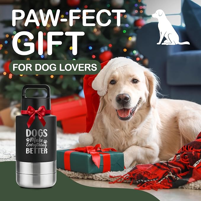 KEWIXY Insulated Dog Travel Water Bottle with Detachable Bowls, 32oz, Black: Dogs Better