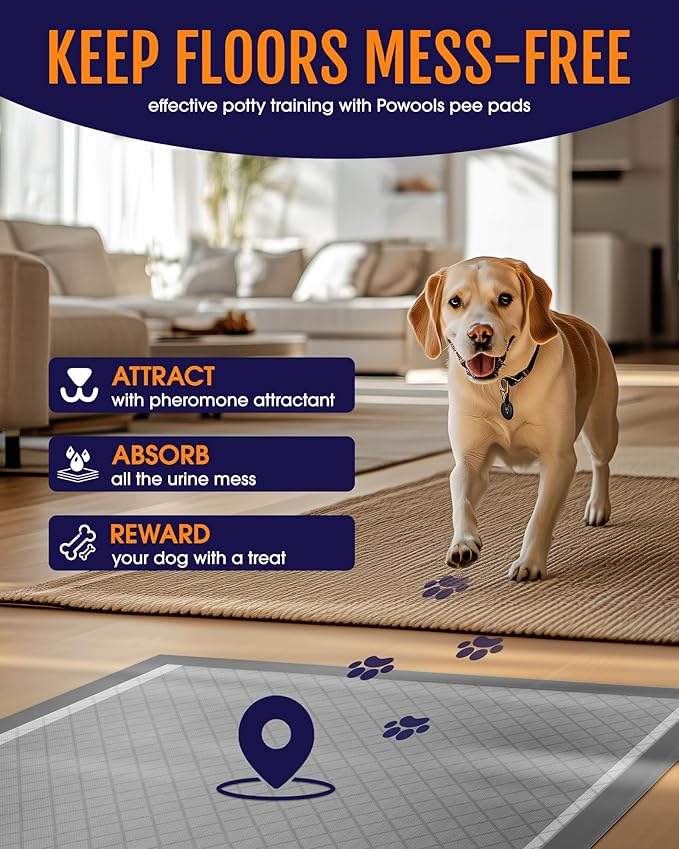 Powools Charcoal Puppy Pads - 100 Packs, 34"×28" Ultra-Large Puppy Pads, Odor-Control Carbon Pee Pads for Dogs, 6-Layer Ultra-Absorbent & Quick-Dry Black Training Pads