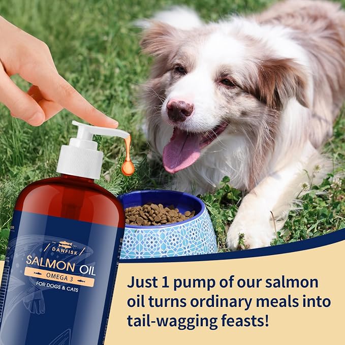 DANFISK Salmon Oil Formula with Omega 3, Fish Oil for Dogs Supplement, Skin & Coat Dog Oil, Itchy Relief, Immune Support for Joints & Heart, Food Topper, 16 oz.