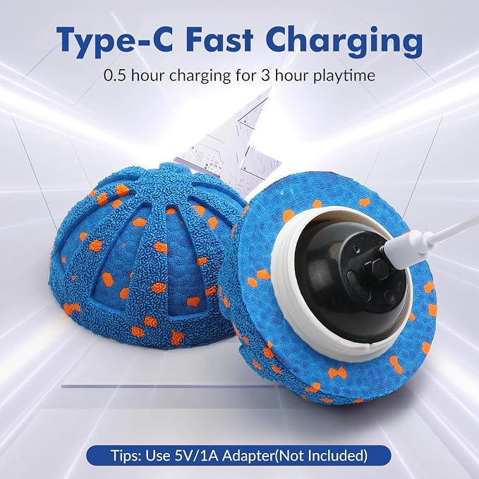Wortade Smart Interactive Dog Ball, Automatic Moving Dog Ball Toy, Blue | 3 Play Mode,Waterproof,Bouncing & Rotating,Motion Activated Dog Toys,Rechargeable,Touch Activated,To keeping Dog Busy