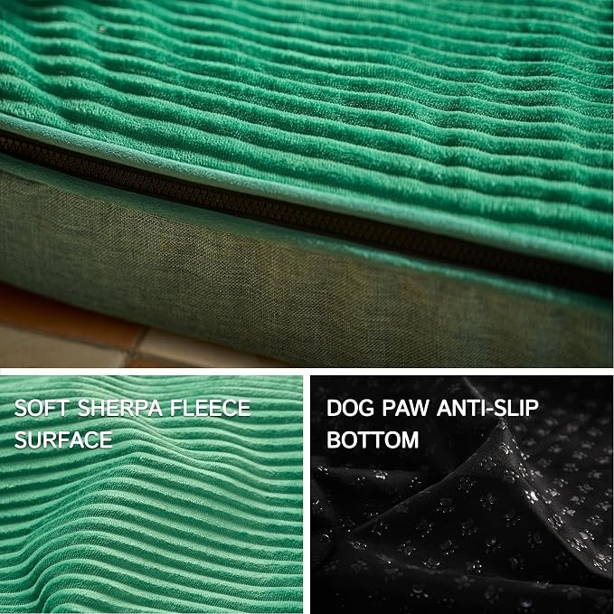 LIORCE Orthopedic Memory Foam XL Dog Bed - 4in Thick, Green
