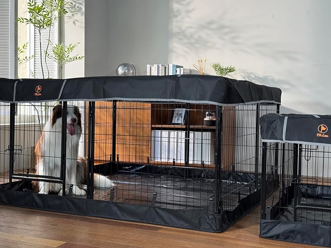 PJYuCien Dog Playpen with Storage Bag, 31.3in, 8 Panels, Square Bottom & Top Cover