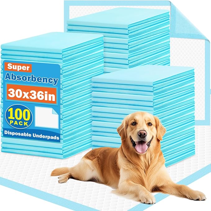 VISRIE 100 Pack 30"x36" Extra Large Dog Pee Pads - Super Absorbent & Leak-Proof Disposable Puppy Training Pads, Quick-Dry 5-Layer XL Potty Piddle Pads for Housebreaking & Crates