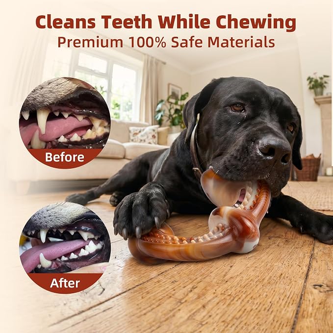 Dog Chew Toys for Aggressive Chewers, 3-Pack Tough Nylon | Dog Bones with Bacon Flavor for Medium & Large Dogs, Dental Cleaning, 3 Unique Shapes, Keeps Dogs Busy