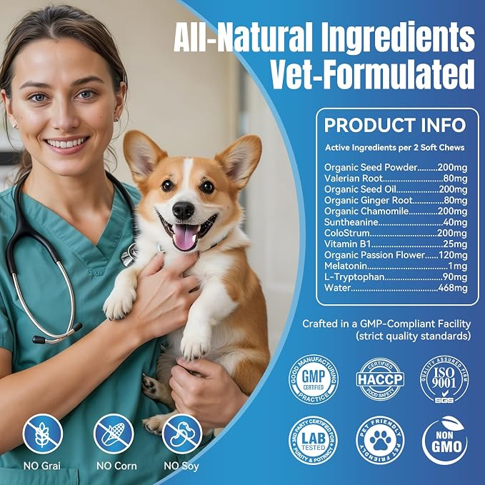 Dog Calming Chews- Sleep Aid Melatonin for Dogs Anxiety Stress Relief Noise, 200-Pack, Small