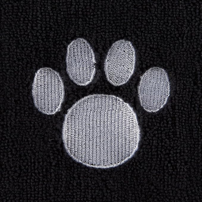 Bone Dry Pet Grooming Towel Collection Absorbent Microfiber X-Large, 41x23.5", Embroidered Black