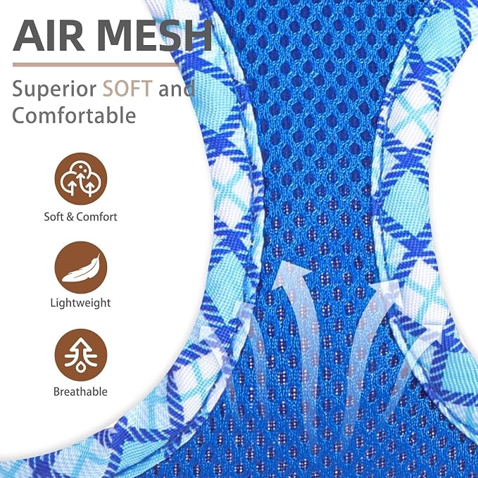 PUPTECK Dog Harness and Leash Set for Small Medium Dogs No Pull Step-in Soft Mesh Puppy Cat Vest Harnesses Reflective at Night, Blue XS