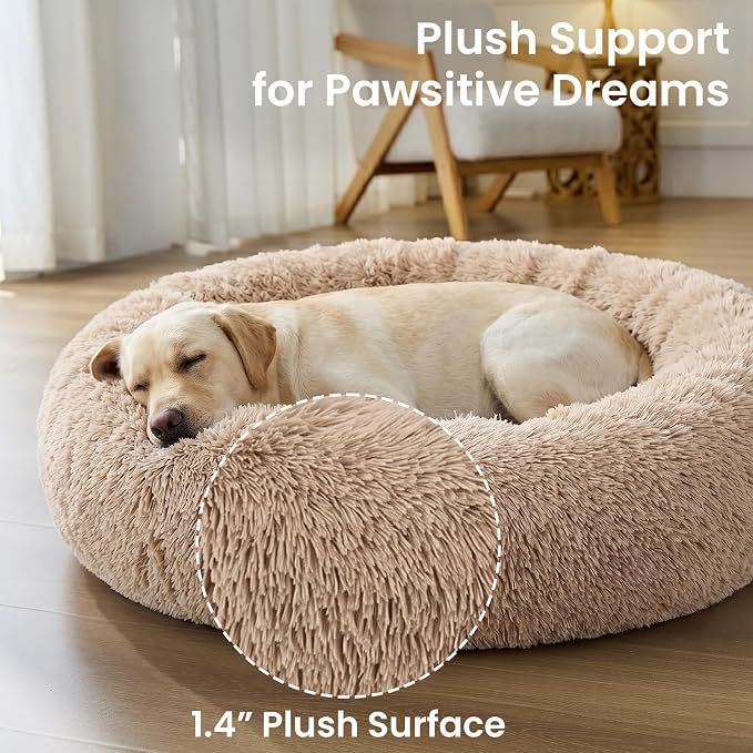 JOLLYVOGUE 45" Calming Donut Dog Bed, Camel