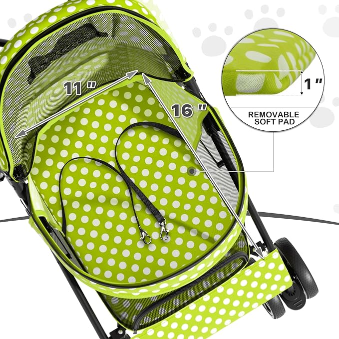 MoNiBloom Pet Stroller - Lawn Green Polka Dots